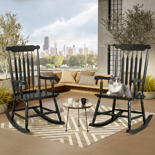 LuxePorch™ – Black Poplar Windsor Wood Rocking Chair (US Warehouse)