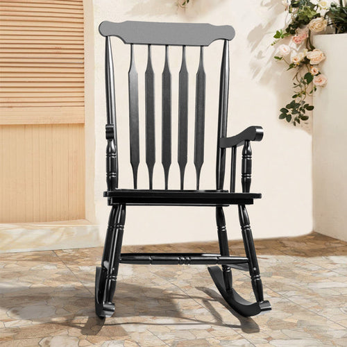 LuxePorch™ – Black Poplar Windsor Wood Rocking Chair (US Warehouse)