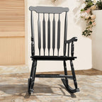 LuxePorch™ – Black Poplar Windsor Wood Rocking Chair (US Warehouse)