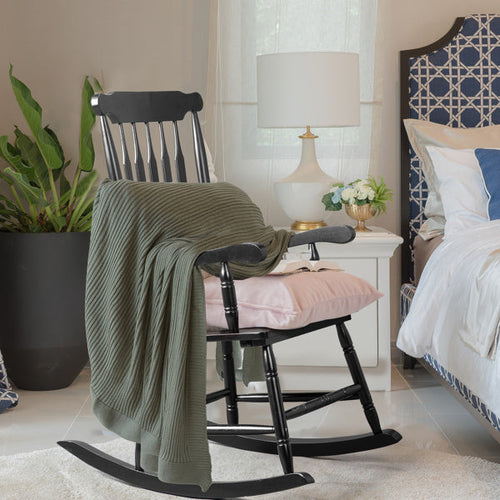 LuxePorch™ – Black Poplar Windsor Wood Rocking Chair (US Warehouse)