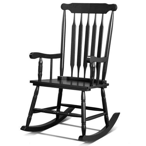 LuxePorch™ – Black Poplar Windsor Wood Rocking Chair (US Warehouse)