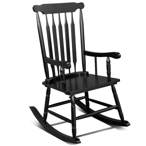 LuxePorch™ – Black Poplar Windsor Wood Rocking Chair (US Warehouse)