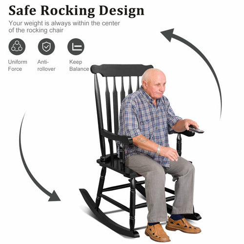 LuxePorch™ – Black Poplar Windsor Wood Rocking Chair (US Warehouse)