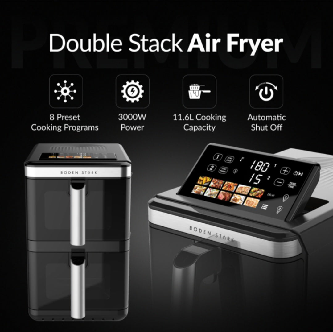 Boden Stark 11.6L Double Stack Dual Drawer Air Fryer, 3000W