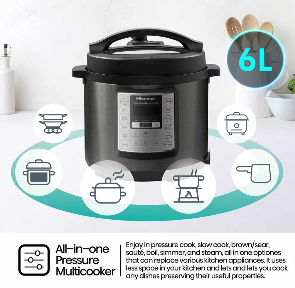 Hisense 6L 1000W Pressure Cooker with 6-in-1 Multi Cooking Functions