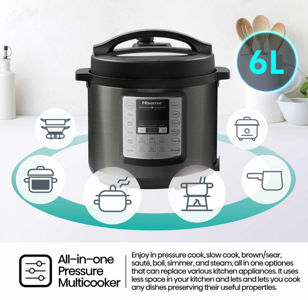 Hisense 6L 1000W Pressure Cooker with 6-in-1 Multi Cooking Functions