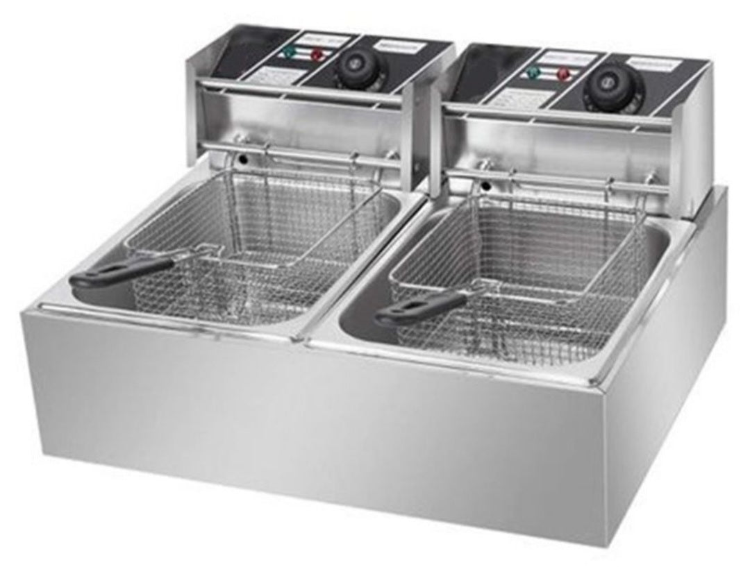 12L Electrical Fryer: Stainless Steel Double Basket for High-Volume Usage