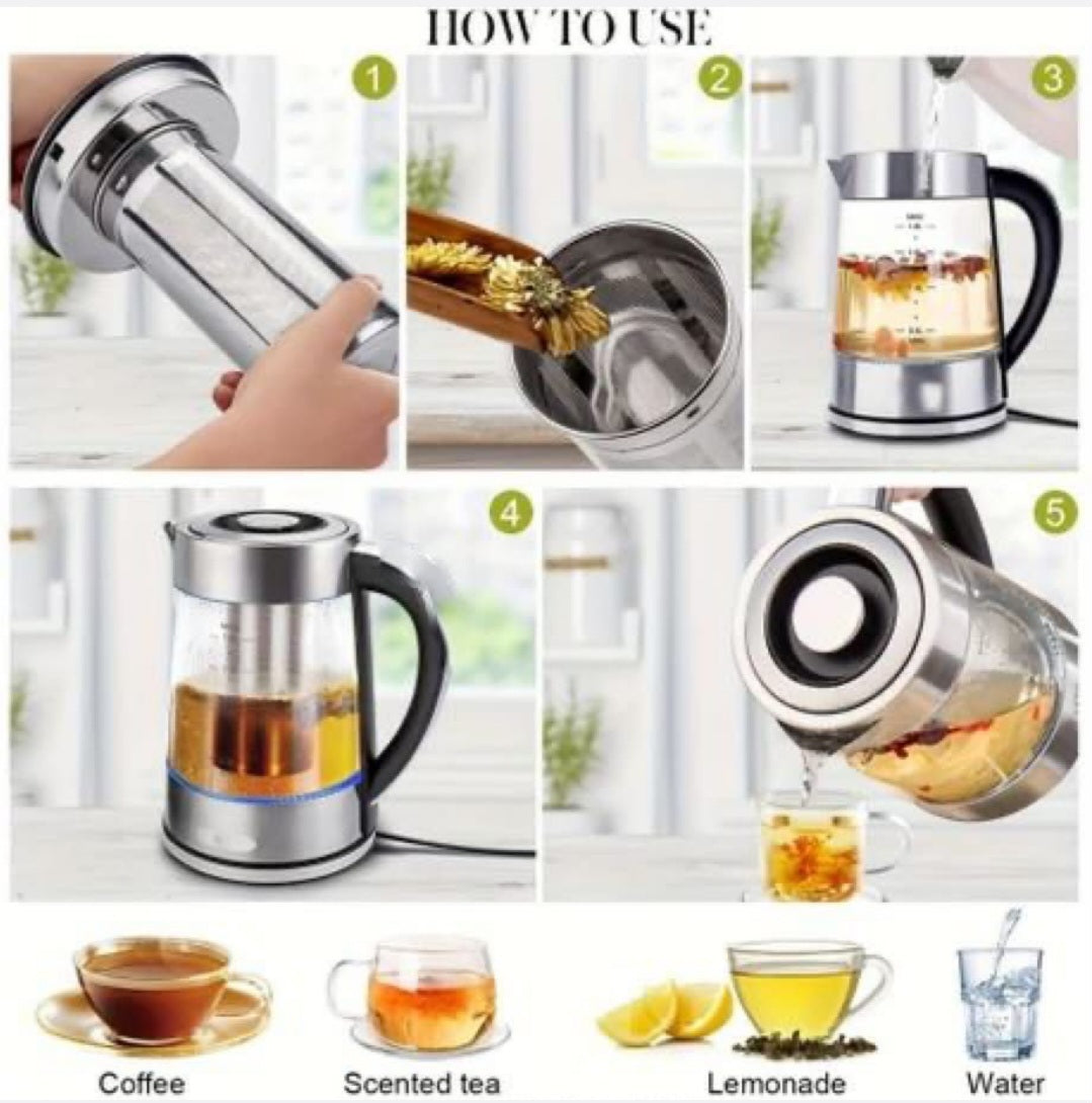 GC Borosilicate Glass 1.8L Electric Kettle with Tea Infuser &Blue LED Light