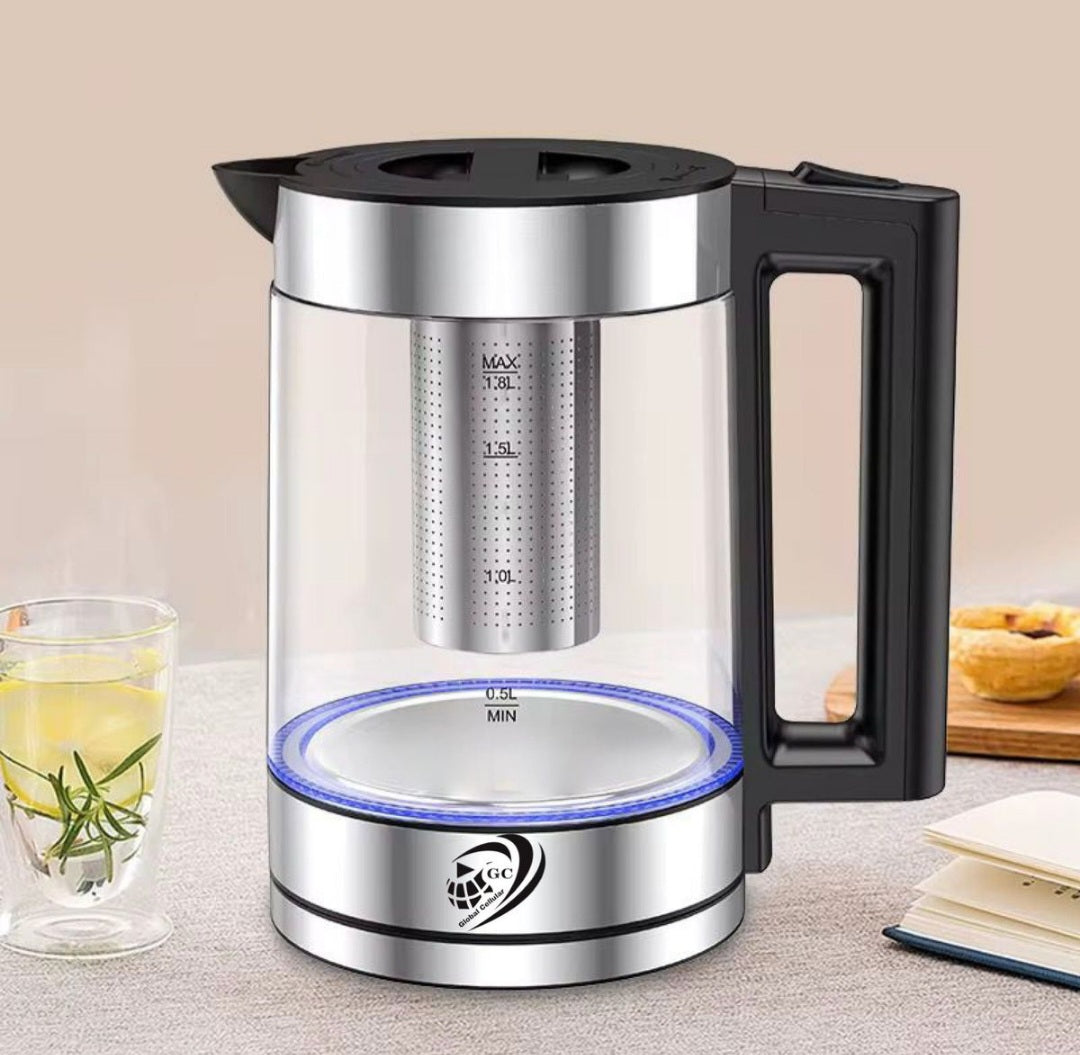 GC Borosilicate Glass 1.8L Electric Kettle with Tea Infuser &Blue LED Light