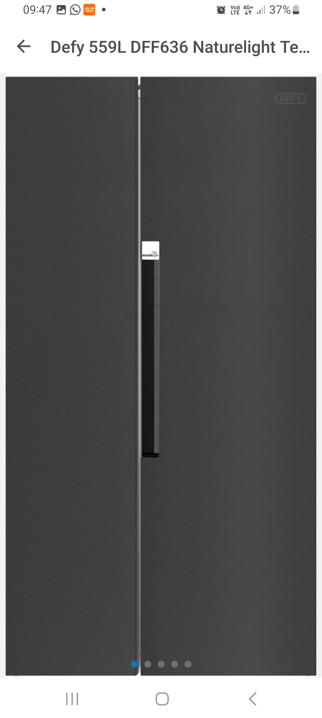 Defy 559L DFF636 Naturelight Technology Side by Side Fridge Freezer Dark