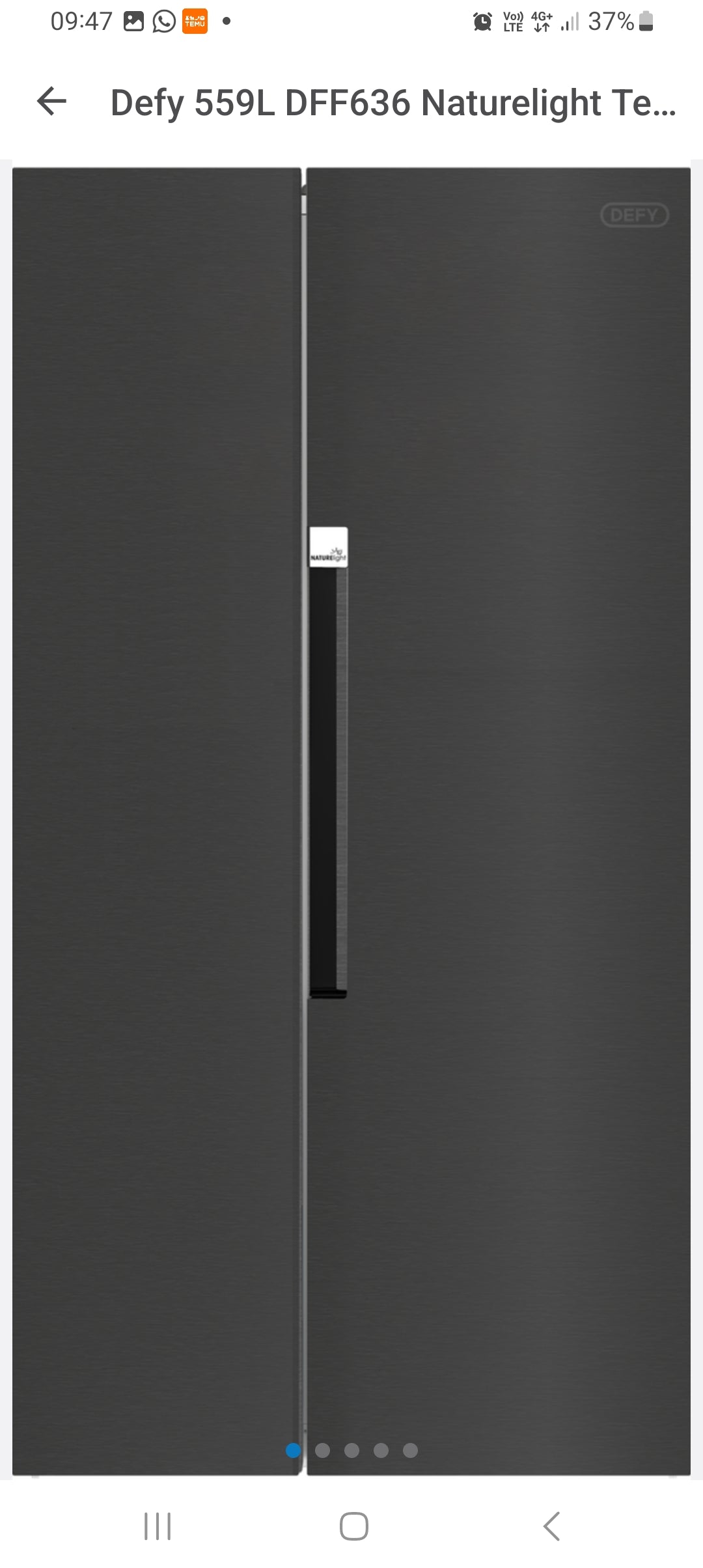 Defy 559L DFF636 Naturelight Technology Side by Side Fridge Freezer Dark