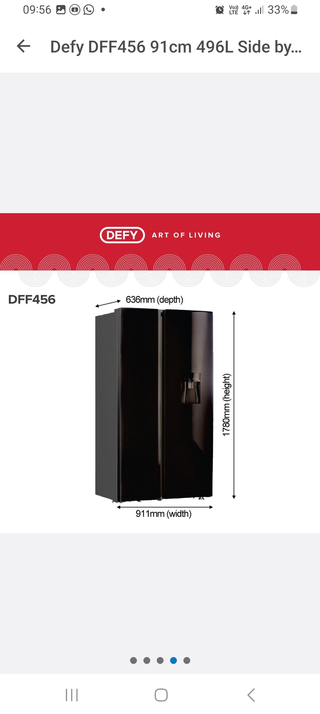 Defy 559L DFF636 Naturelight Technology Side by Side Fridge Freezer Dark