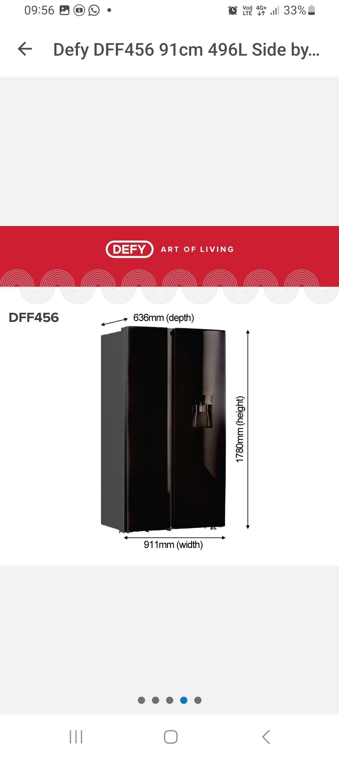 Defy 559L DFF636 Naturelight Technology Side by Side Fridge Freezer Dark