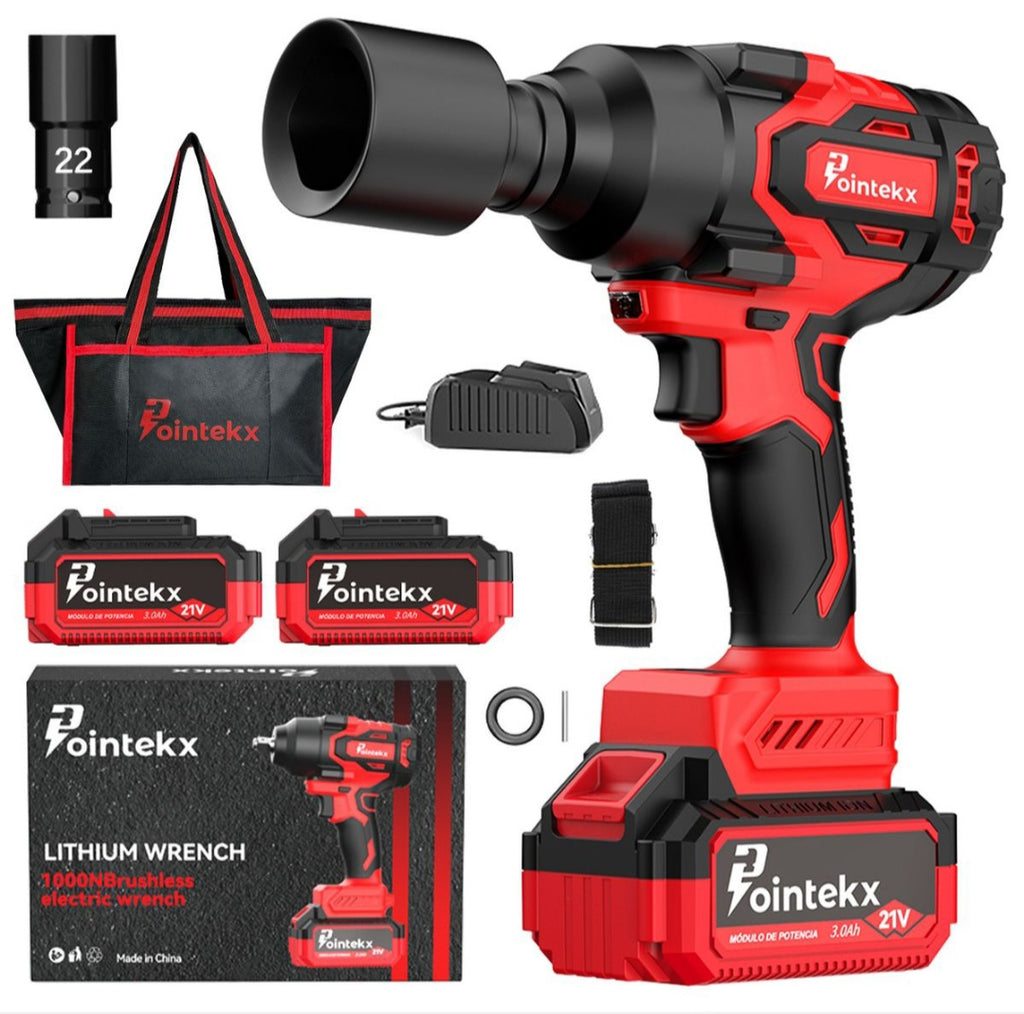 POINTEKX 1000NM Brushless Impact Wrench Cordless With 3.0Ah Battery