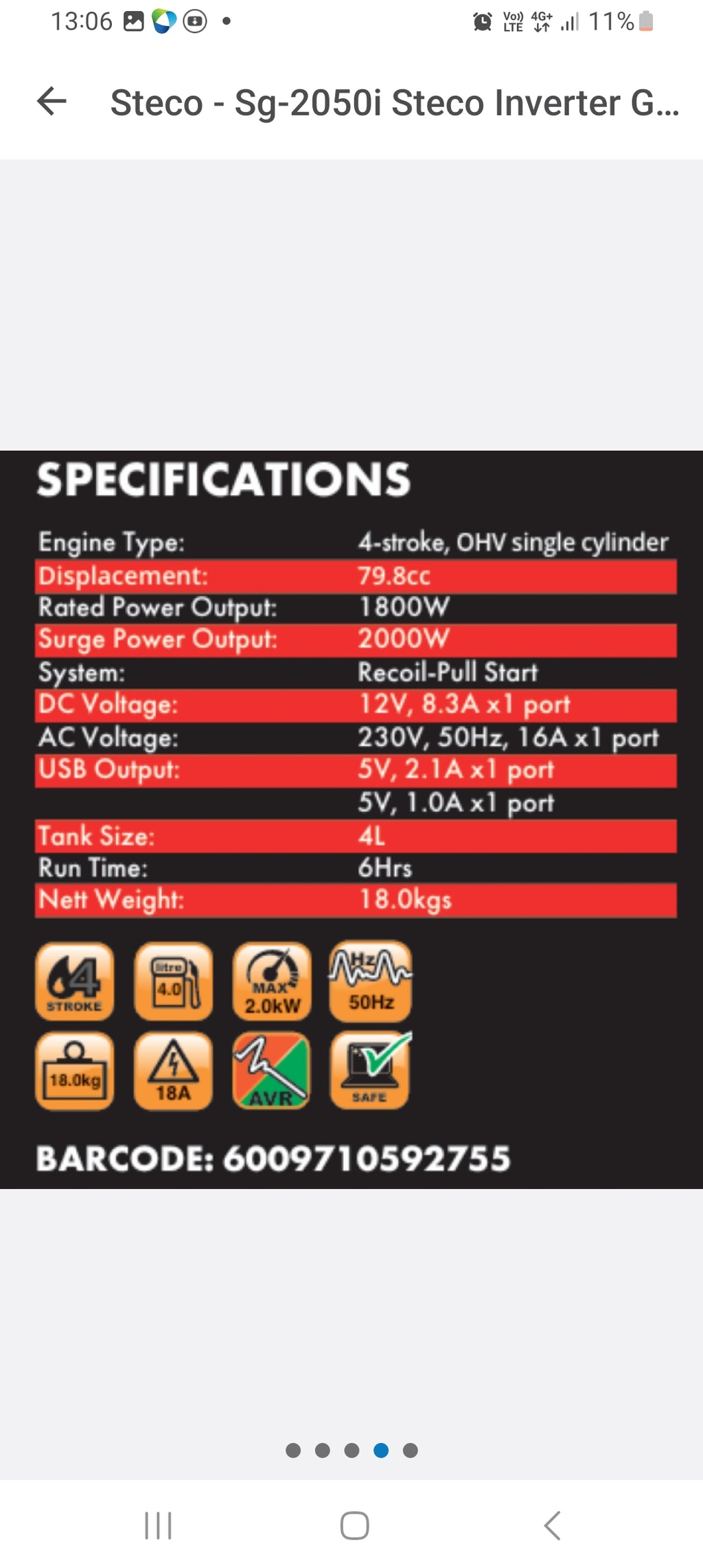 Steco - Sg-2050i Steco Inverter Generator 2000w