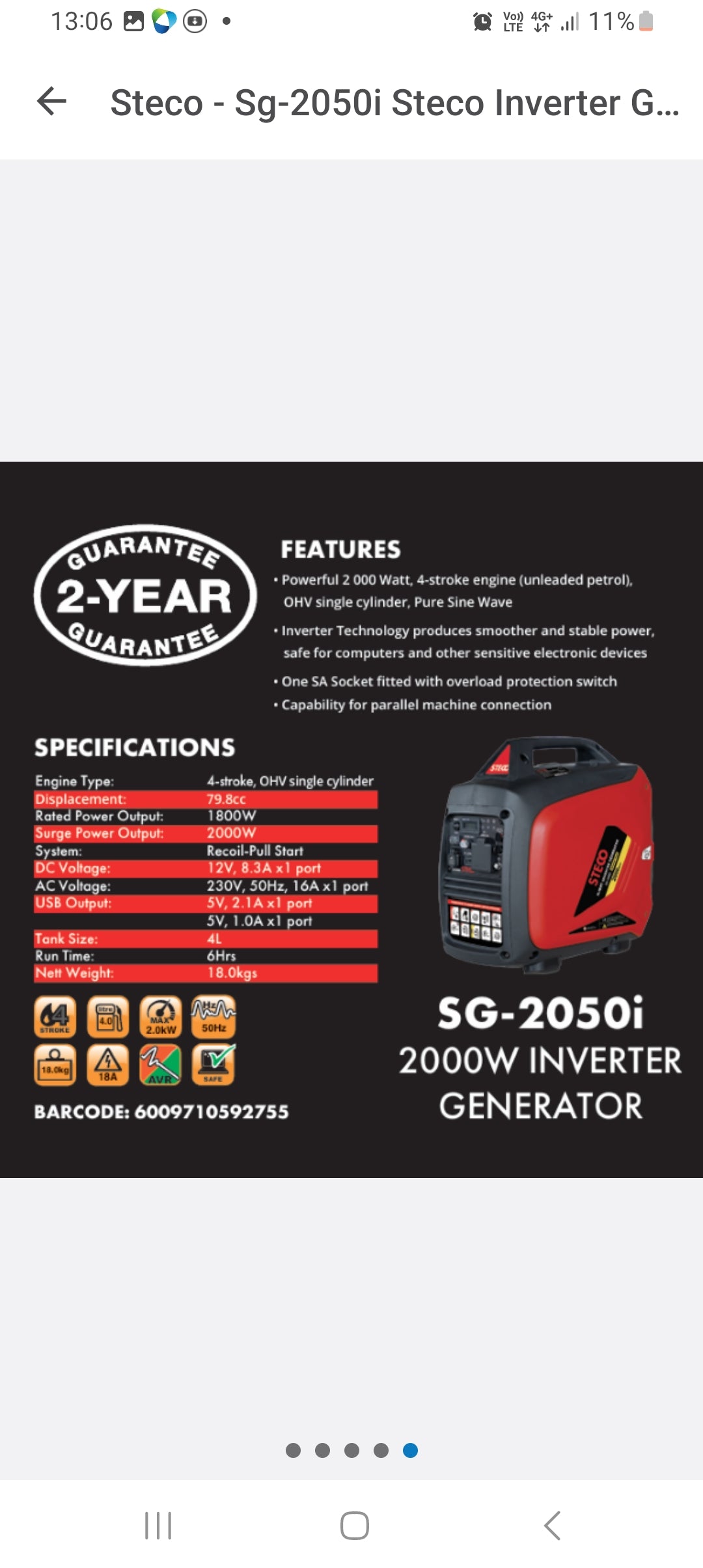 Steco - Sg-2050i Steco Inverter Generator 2000w