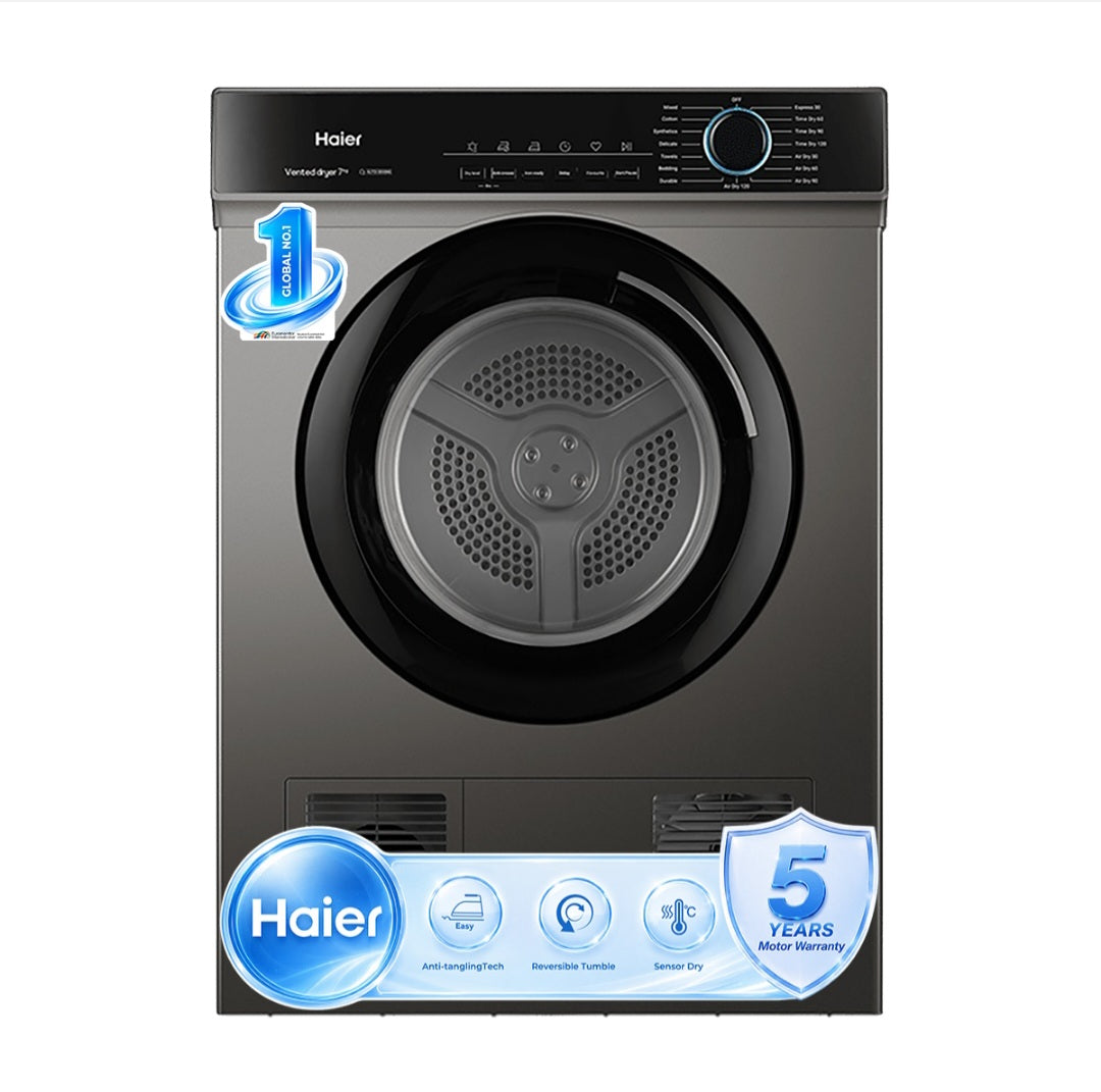 Haier 7kg Silver Vented Reversable Tumble Dryer Sensory Dry HD70-V939S8