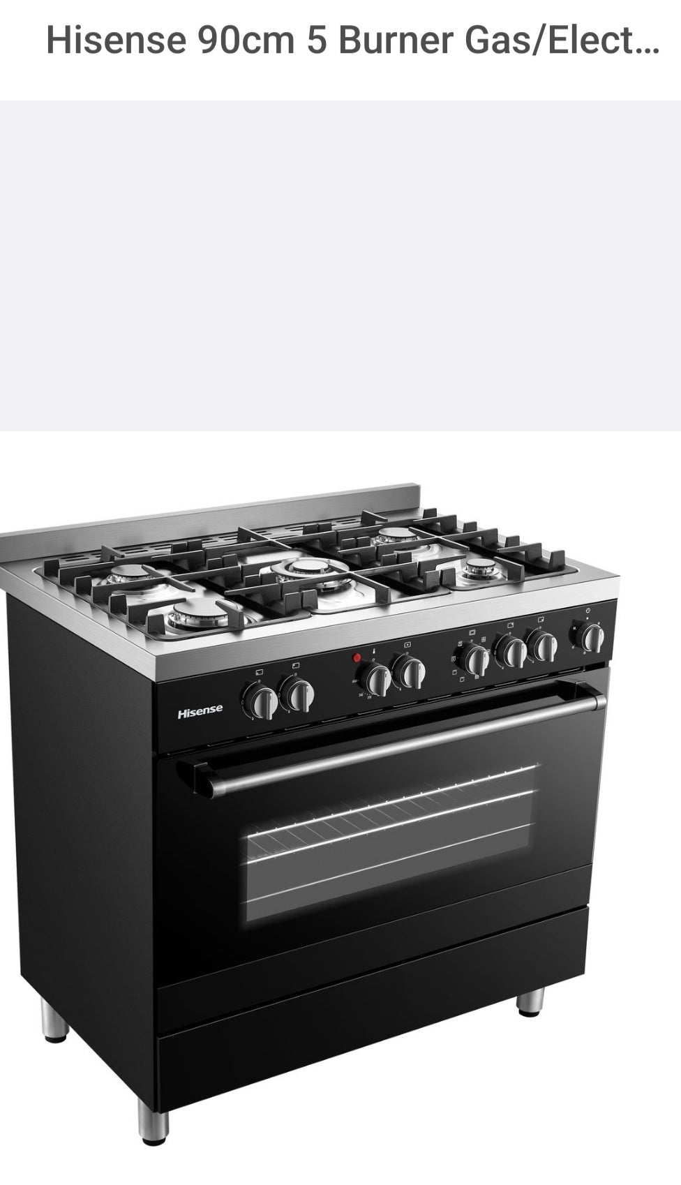 Hisense 90cm 5 Burner Gas/Electric Stove - Black