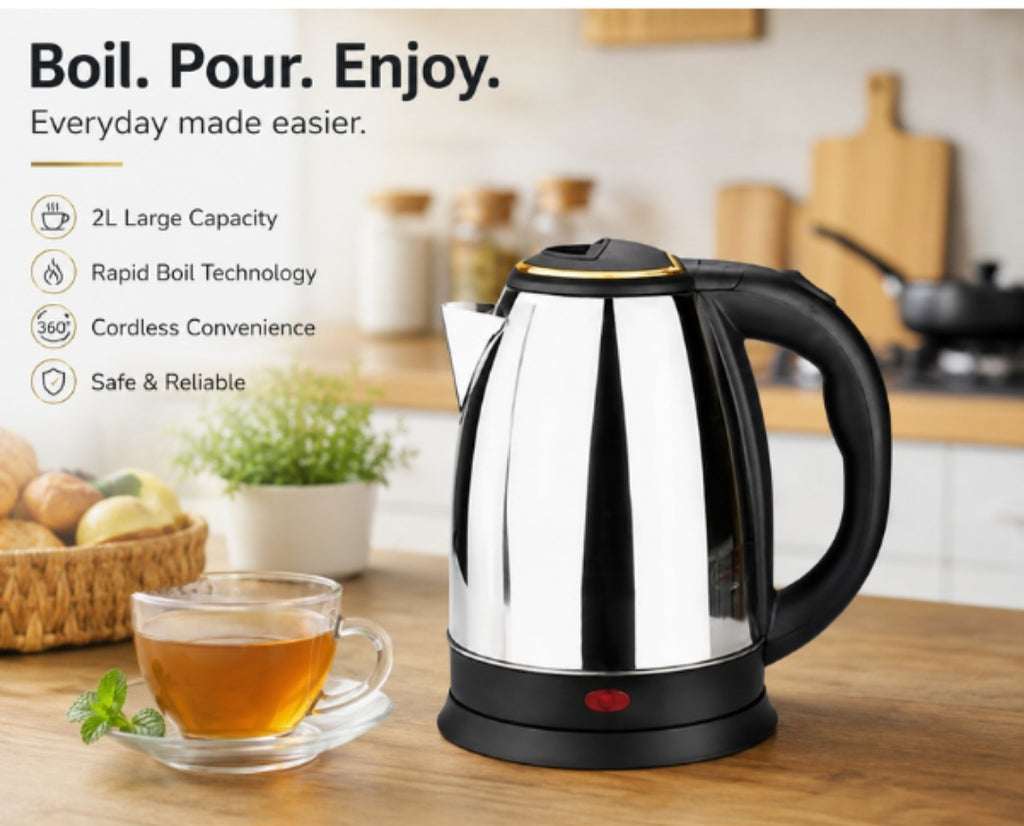 2L Cordless Stainless Steel Electric Kettle - Fast Boil 360 Base