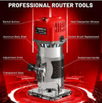 Compact Wood Router Tool, Electric Hand Wood Trimmer 110V 800W for DIY