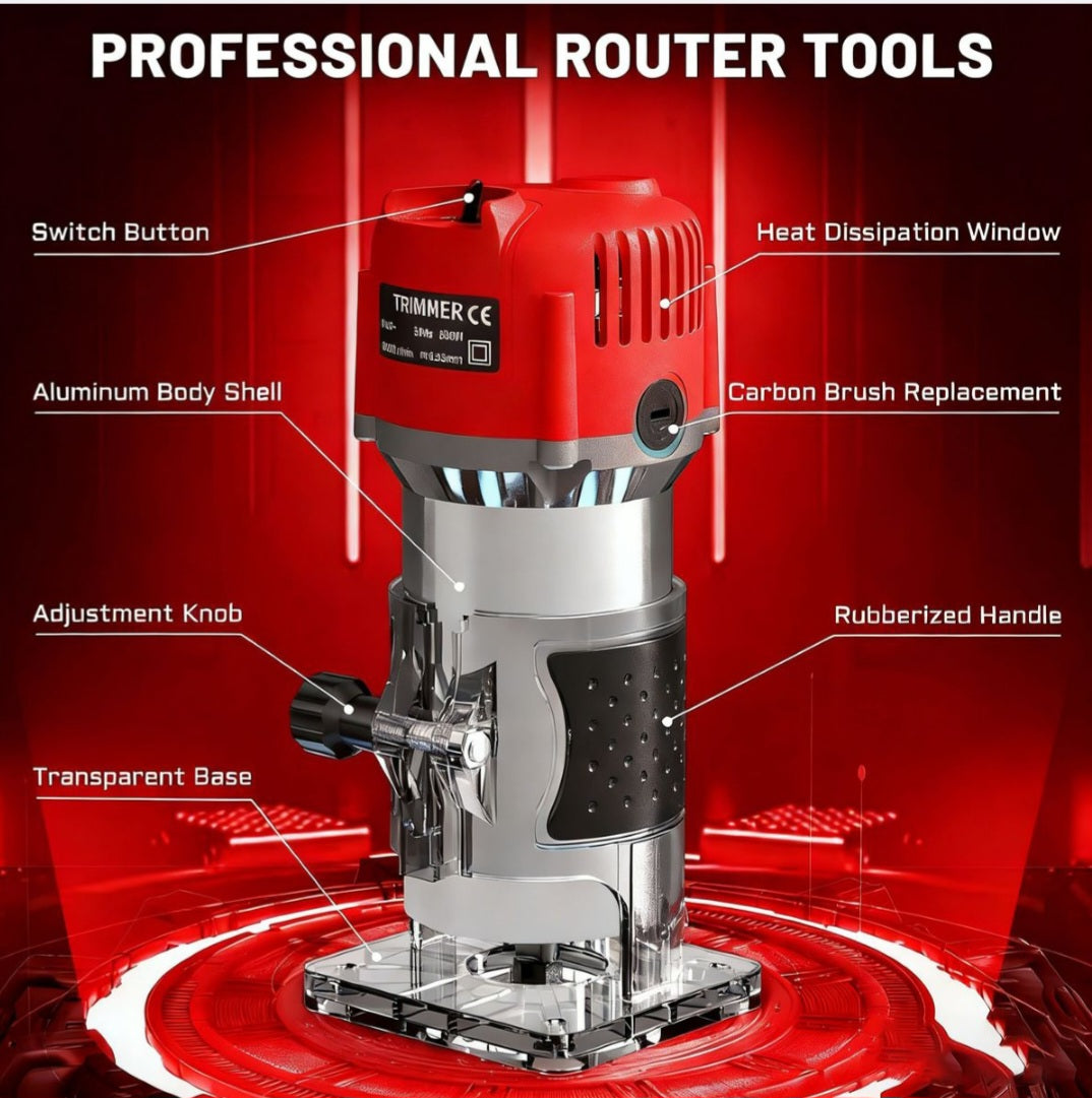 Compact Wood Router Tool, Electric Hand Wood Trimmer 110V 800W for DIY