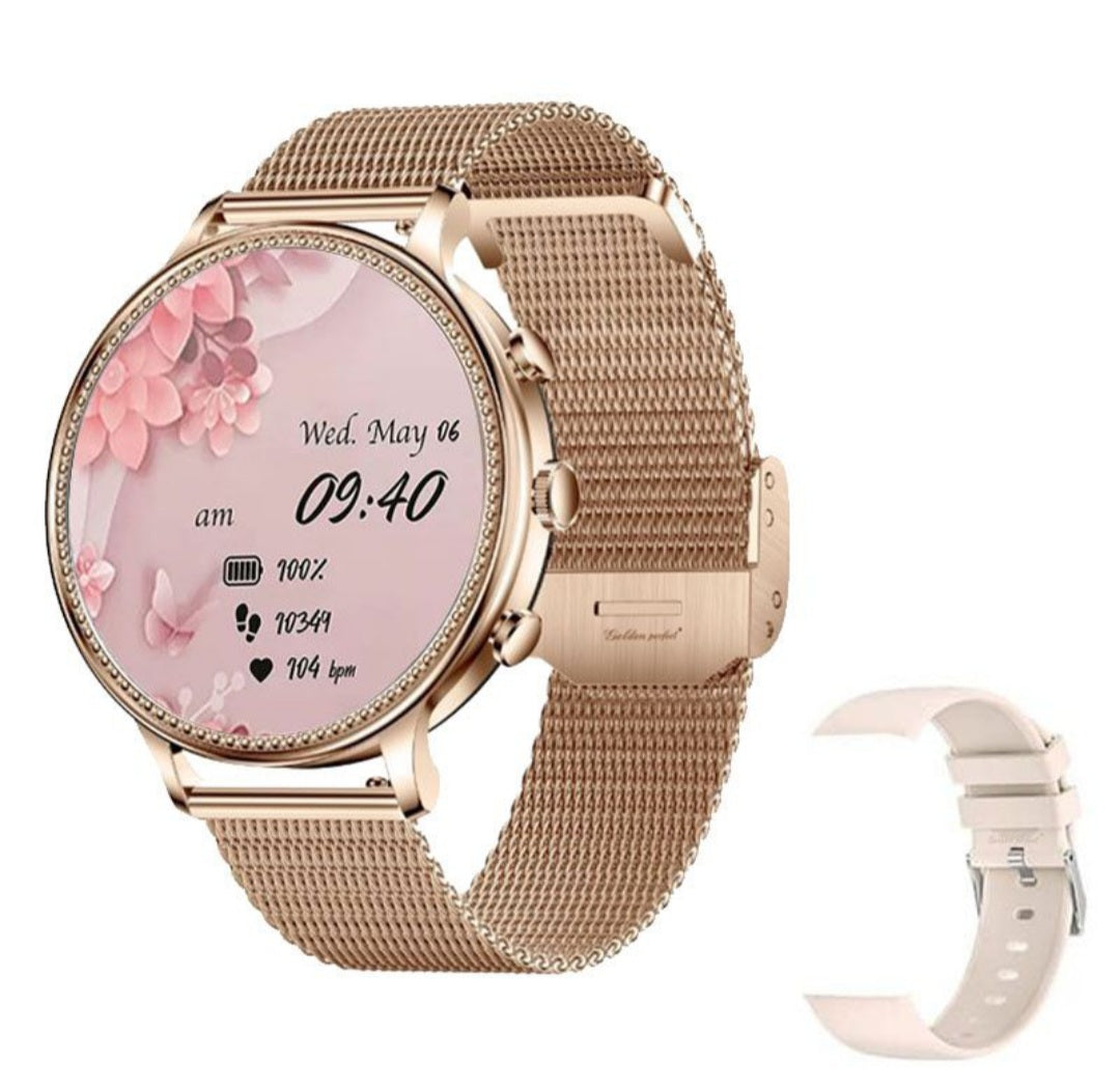 Golden Perfect Women's Smartwatch-Dual Strap Fitness & Health Tracker