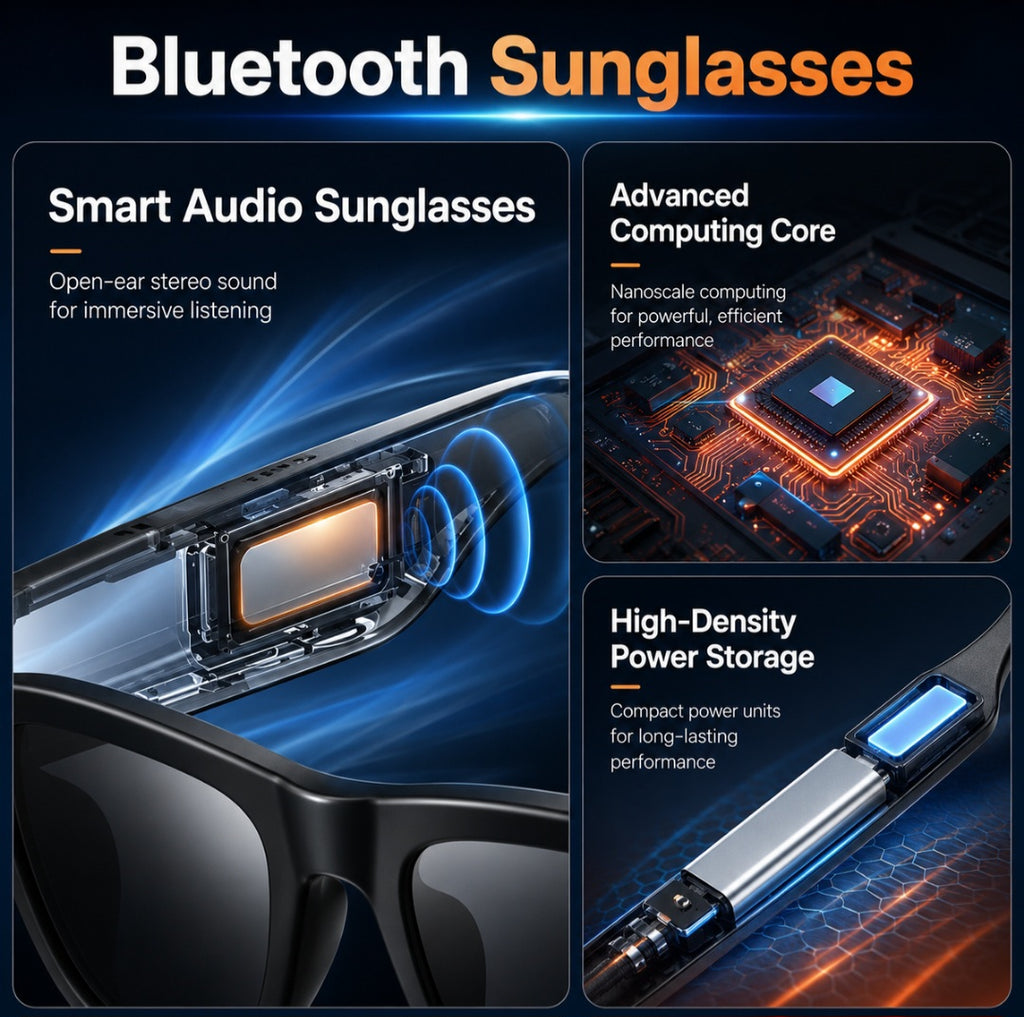 BezosMax Smart Glasses for Men & Women, Bluetooth Sunglasses with Speakers - Black