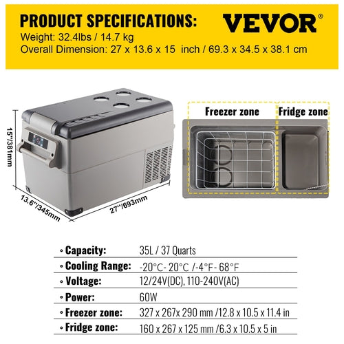 Car Refrigerator 35L Compressor Portable Small Refrigerator Refrige