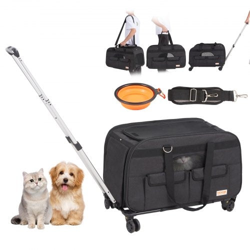 Cat Carrier with Wheels, Rolling Pet Carrier with Telescopic Handle