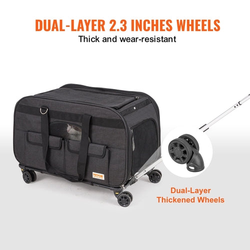 Cat Carrier with Wheels, Rolling Pet Carrier with Telescopic Handle