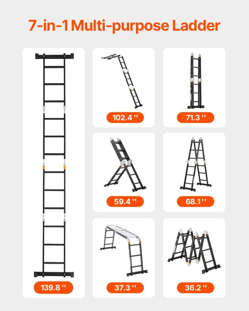 Multi-Purpose Folding Ladder, 7-in-1 Tall Extension Step Ladder, A