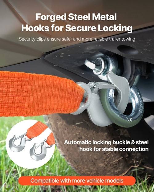 ATV Tow Strap with Hooks, 50.8 mm x 6.1 m, 7711 kg Capacity, Durable