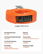 ATV Tow Strap with Hooks, 50.8 mm x 6.1 m, 7711 kg Capacity, Durable