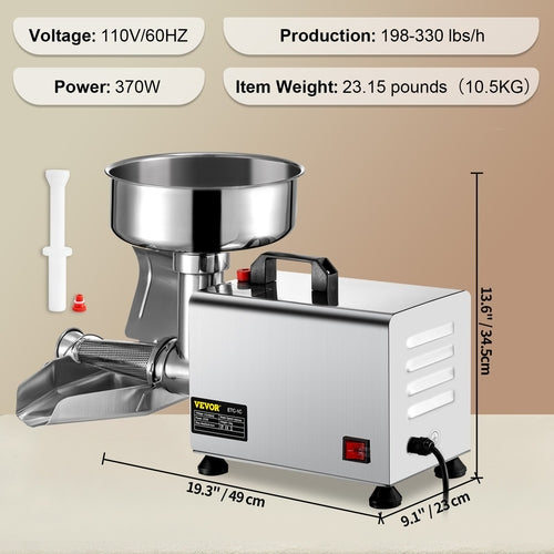 Electric Tomato Strainer 370W Tomato Milling Machine Stainless Steel
