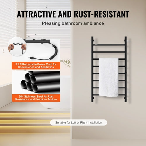 8 Bars Towel Warmer Rack, Wall Mounted Heated Towel Rack for Bathroom,