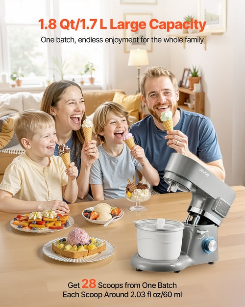Ice Cream Maker, 1.7 L Capacity, 6-Speed Electric Stand Mixer, with