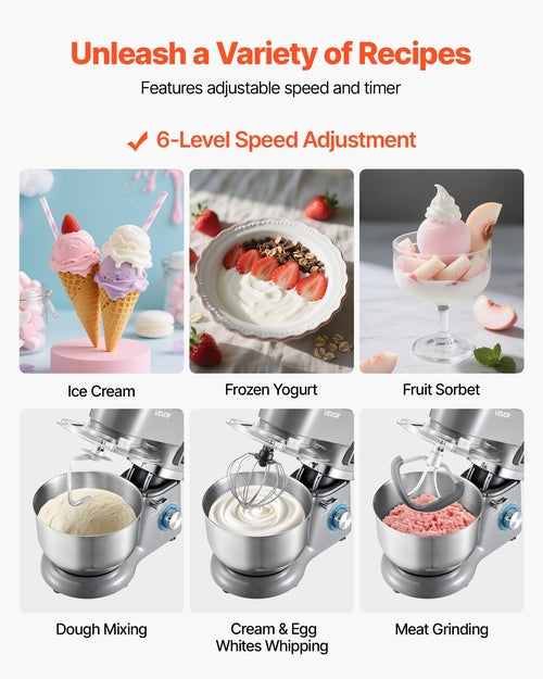 Ice Cream Maker, 1.7 L Capacity, 6-Speed Electric Stand Mixer, with