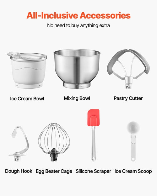 Ice Cream Maker, 1.7 L Capacity, 6-Speed Electric Stand Mixer, with