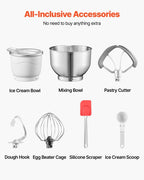 Ice Cream Maker, 1.7 L Capacity, 6-Speed Electric Stand Mixer, with