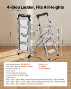 4 Step Ladder, Folding Step Stool with Wide Anti-Slip Pedal and