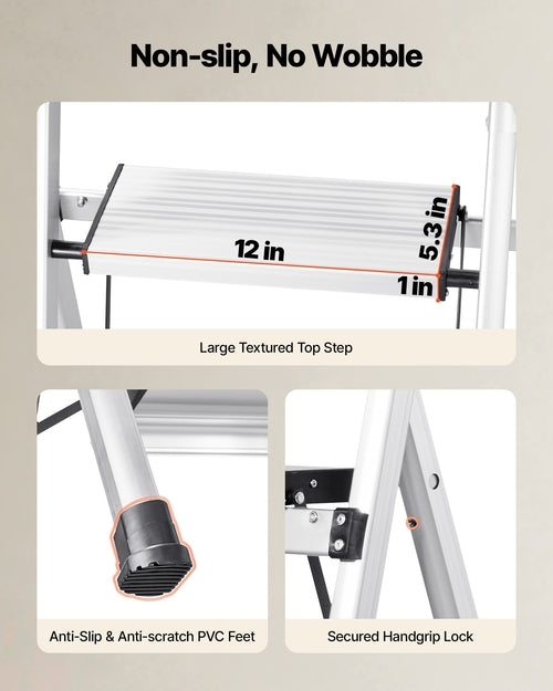 4 Step Ladder, Folding Step Stool with Wide Anti-Slip Pedal and