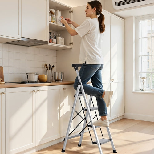 4 Step Ladder, Folding Step Stool with Wide Anti-Slip Pedal and