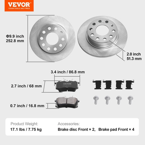 Rear Brake Kit Compatible with Audi A3 (8P), VW Golf 5 6, Seat LEON,
