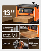 Thickness Planer, Three-Blade, 330 mm Width Worktable Power Benchtop