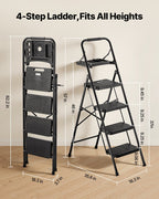 4 Step Ladder, Folding Step Stool with Wide Anti-Slip Pedal, Tool