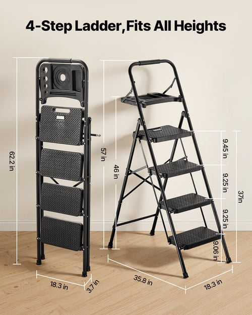 4 Step Ladder, Folding Step Stool with Wide Anti-Slip Pedal, Tool