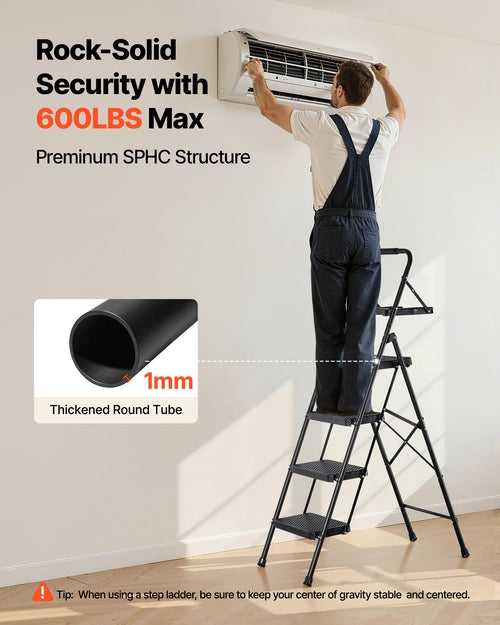4 Step Ladder, Folding Step Stool with Wide Anti-Slip Pedal, Tool