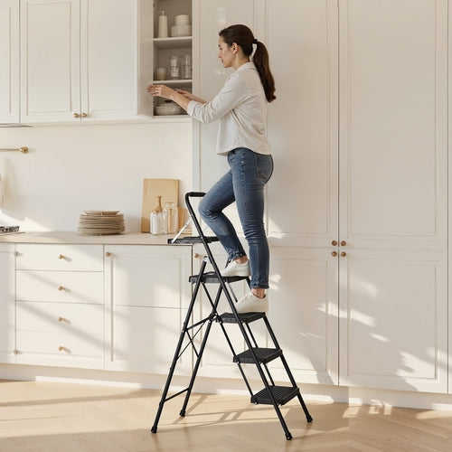 4 Step Ladder, Folding Step Stool with Wide Anti-Slip Pedal, Tool