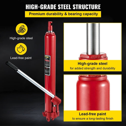 Hydraulic Long Ram Jack, 8 Tons/17363 lbs Capacity, with Single Piston