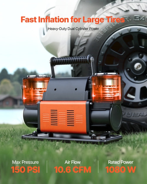 Dual-Cylinder Heavy Duty Air Compressor, 300 L/min Portable Tire